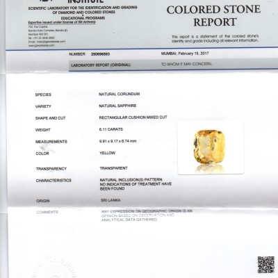 6.11 Ct Unheated Untreated Natural Ceylon Yellow Sapphire Gemstone