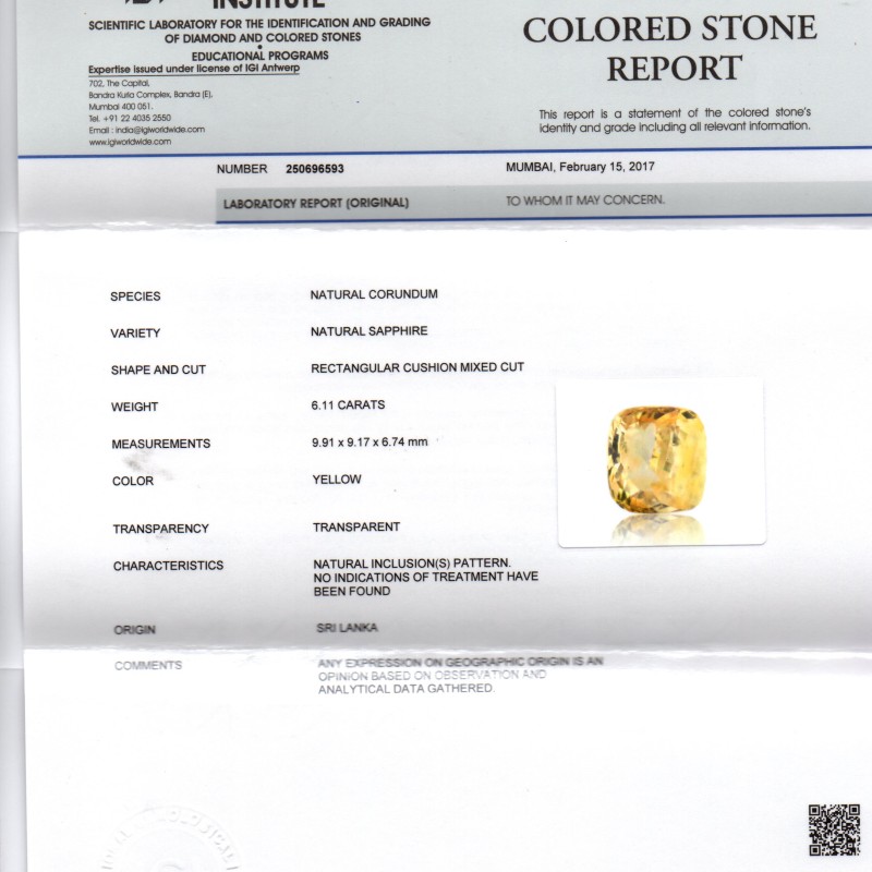 6.11 Ct Unheated Untreated Natural Ceylon Yellow Sapphire Gemstone