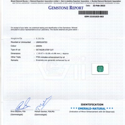 6.15 Ct GII Certified Untreated Natural Zambian Emerald Gemstone Panna 6.15 Ct GII Certified Untreated Natural Zambian Emerald Gemstone Panna