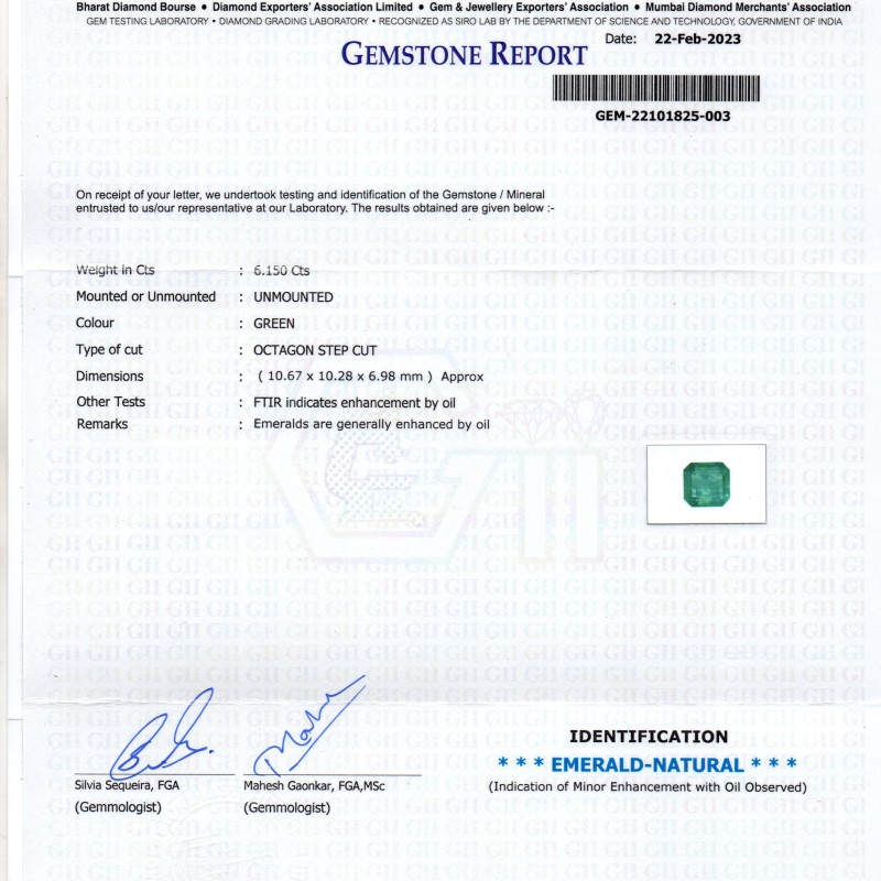 6.15 Ct GII Certified Untreated Natural Zambian Emerald Gemstone Panna 6.15 Ct GII Certified Untreated Natural Zambian Emerald Gemstone Panna