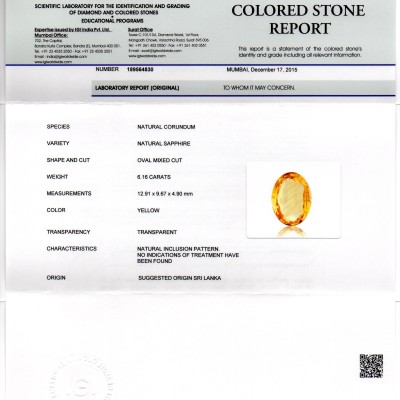 6.16 Ct 10.25 Ratti Unheated Untreated Natural Ceylon Yellow Sapphire 6.16 Ct 10.25 Ratti Unheated Untreated Natural Ceylon Yellow Sapphire