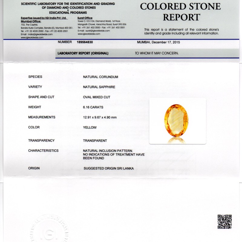 6.16 Ct 10.25 Ratti Unheated Untreated Natural Ceylon Yellow Sapphire 6.16 Ct 10.25 Ratti Unheated Untreated Natural Ceylon Yellow Sapphire