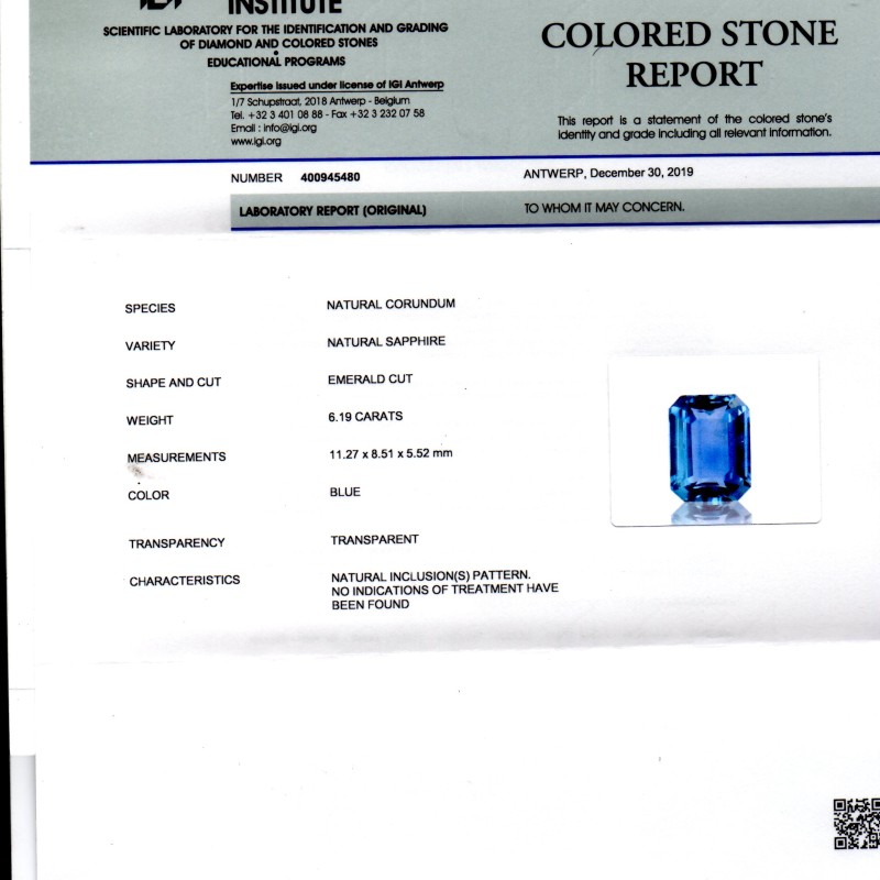 6.19 Ct IGI Certified Unheated Untreated Ceylon Blue Sapphire AAAAA