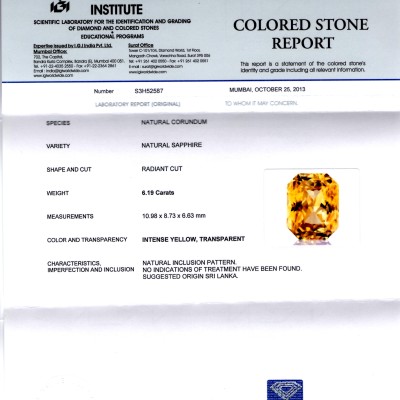 6.19 Ct Certified Unheated Untreated Flawless Radiant Cut Natural Ceylon Yellow Sapphire 6.19 Ct Certified Unheated Untreated Flawless Radiant Cut Natural Ceylon Yellow Sapphire