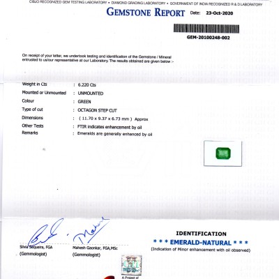 6.22 Ct GII Certified Untreated Natural Zambian Emerald Gems AA