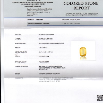 6.22 Ct IGI Certified Unheated Untreated Natural Ceylon Yellow Sapphire 6.22 Ct IGI Certified Unheated Untreated Natural Ceylon Yellow Sapphire