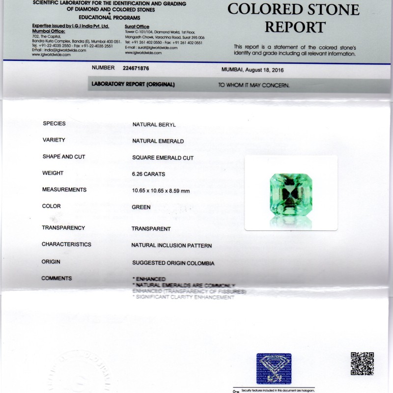 6.26 Ct Unheated Natural Colombian Emerald Gemstone **RARE** 6.26 Ct Unheated Natural Colombian Emerald Gemstone **RARE**