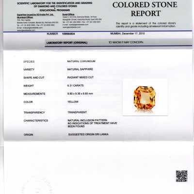 6.31 Ct Unheated Untreated Natural Ceylon Yellow Sapphire AAA 6.31 Ct Unheated Untreated Natural Ceylon Yellow Sapphire AAA