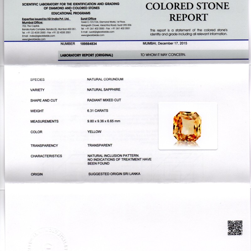 6.31 Ct Unheated Untreated Natural Ceylon Yellow Sapphire AAA 6.31 Ct Unheated Untreated Natural Ceylon Yellow Sapphire AAA