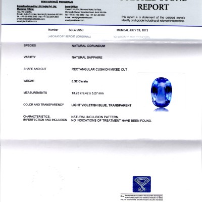 6.32 Ct IGI Certified Unheated Untreated Natural Ceylon Blue Sapphire 6.32 Ct IGI Certified Unheated Untreated Natural Ceylon Blue Sapphire