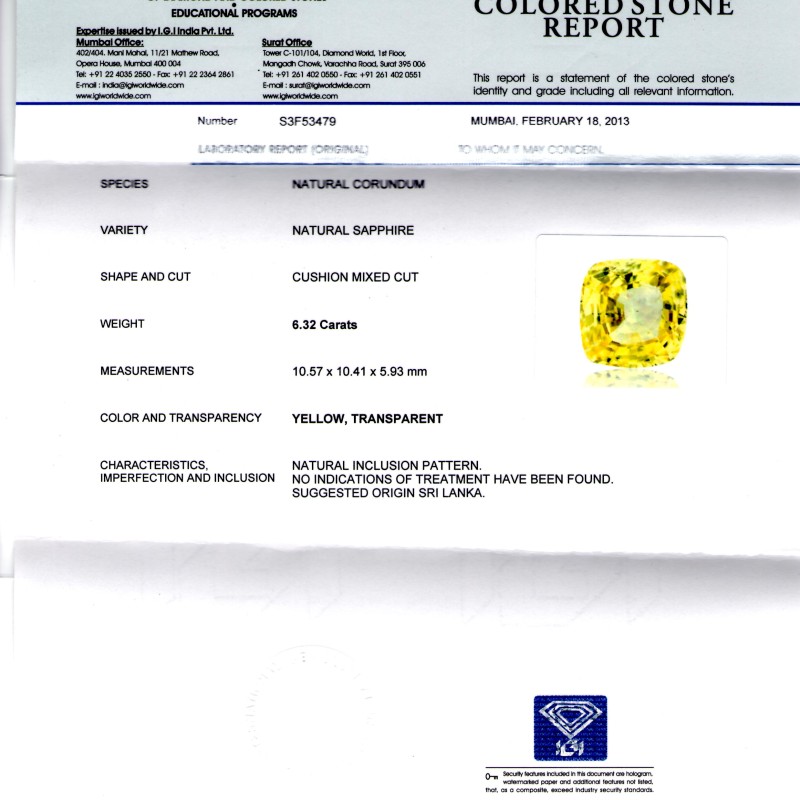 6.32 Ct IGI Certified Unheated Natural Ceylon Yellow Sapphire 6.32 Ct IGI Certified Unheated Natural Ceylon Yellow Sapphire