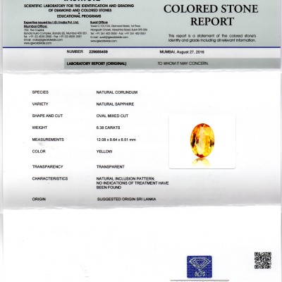 6.38 Ct Unheated Untreated Natural Ceylon Yellow Sapphire AAAAA 6.38 Ct Unheated Untreated Natural Ceylon Yellow Sapphire AAAAA