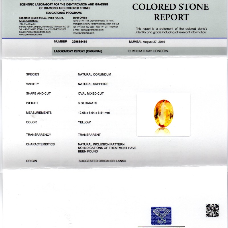 6.38 Ct Unheated Untreated Natural Ceylon Yellow Sapphire AAAAA 6.38 Ct Unheated Untreated Natural Ceylon Yellow Sapphire AAAAA