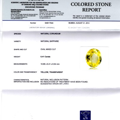 6.41 Ct Unheated Untreated Natural Ceylon Yellow Sapphire/Pukhraj AA 6.41 Ct Unheated Untreated Natural Ceylon Yellow Sapphire/Pukhraj AA