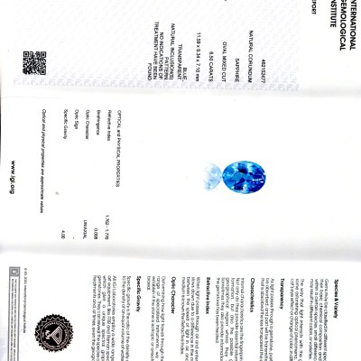 6.50 Ct IGI Certified Unheated Untreated Natural Ceylon Blue Sapphire AA 6.50 Ct IGI Certified Unheated Untreated Natural Ceylon Blue Sapphire AA
