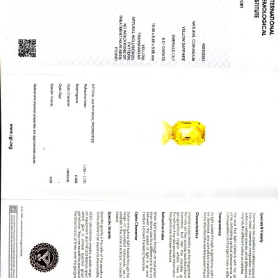 6.51 Ct IGI Certified Unheated Untreated Natural Ceylon Yellow Sapphire AAA 6.51 Ct IGI Certified Unheated Untreated Natural Ceylon Yellow Sapphire AAA