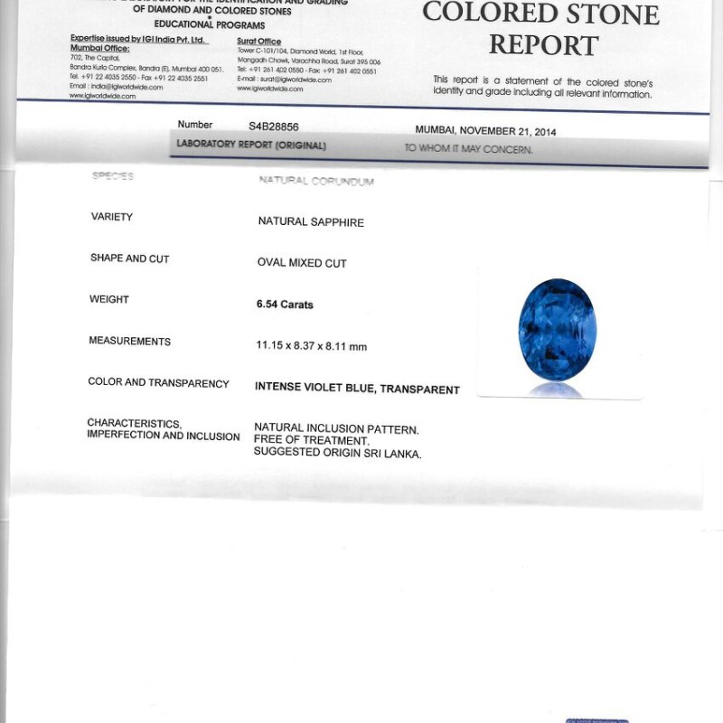 6.54 Ct Royal Blue Unheated Untreated Natural Ceylon Blue Sapphire AA 6.54 Ct Royal Blue Unheated Untreated Natural Ceylon Blue Sapphire AA