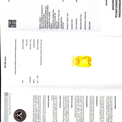 6.56 Ct IGI Certified Unheated Untreated Natural Ceylon Yellow Sapphire AAA