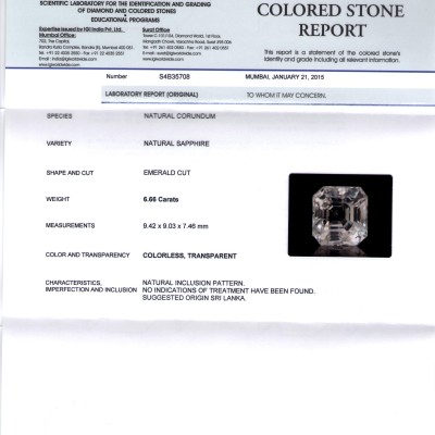 6.66 Ct IGI Certified Unheated Untreated Natural Premium White Sapphire AAA 6.66 Ct IGI Certified Unheated Untreated Natural Premium White Sapphire AAA