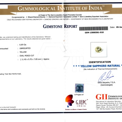 6.69 Ct Unheated Untreted Natural Ceylon Yellow Sapphire/Pukhraj