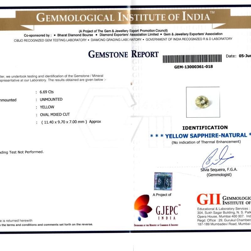 6.69 Ct Unheated Untreted Natural Ceylon Yellow Sapphire/Pukhraj