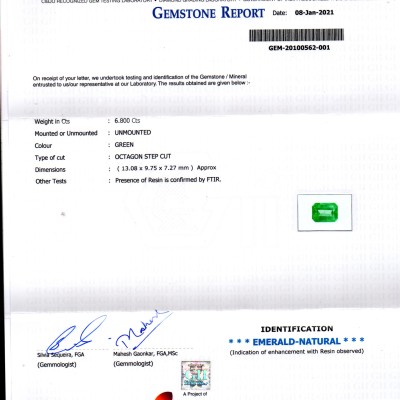 6.80 Ct Certified Untreated Natural Colombian Emerald Gems AAA 6.80 Ct Certified Untreated Natural Colombian Emerald Gems AAA