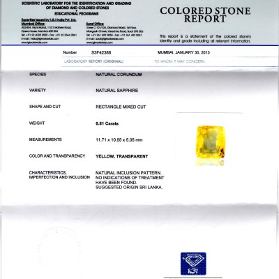 6.81 Ct Unheated Untreated IGI Certified Natural Ceylon Yellow Sapphire AAA 6.81 Ct Unheated Untreated IGI Certified Natural Ceylon Yellow Sapphire AAA