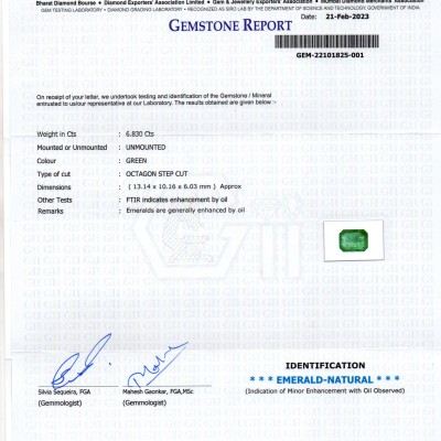 6.83 Ct GII Certified Untreated Natural Zambian Emerald Gemstone Panna 6.83 Ct GII Certified Untreated Natural Zambian Emerald Gemstone Panna