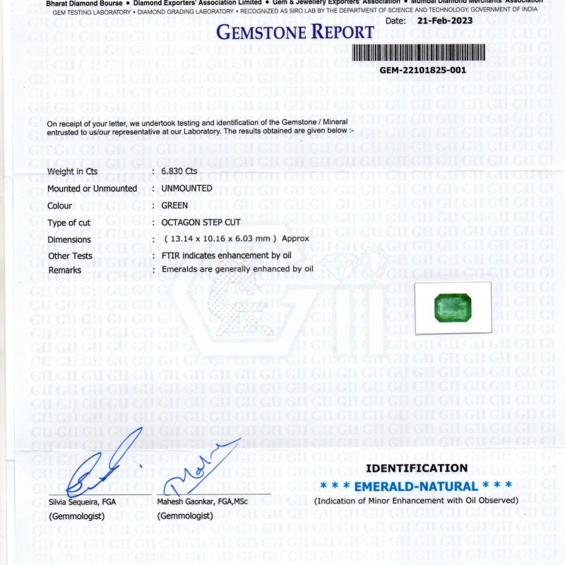 6.83 Ct GII Certified Untreated Natural Zambian Emerald Gemstone Panna 6.83 Ct GII Certified Untreated Natural Zambian Emerald Gemstone Panna