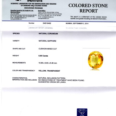 6.85 Ct Unheated Untreted Natural Ceylon Yellow Sapphire Pukhraj AAA