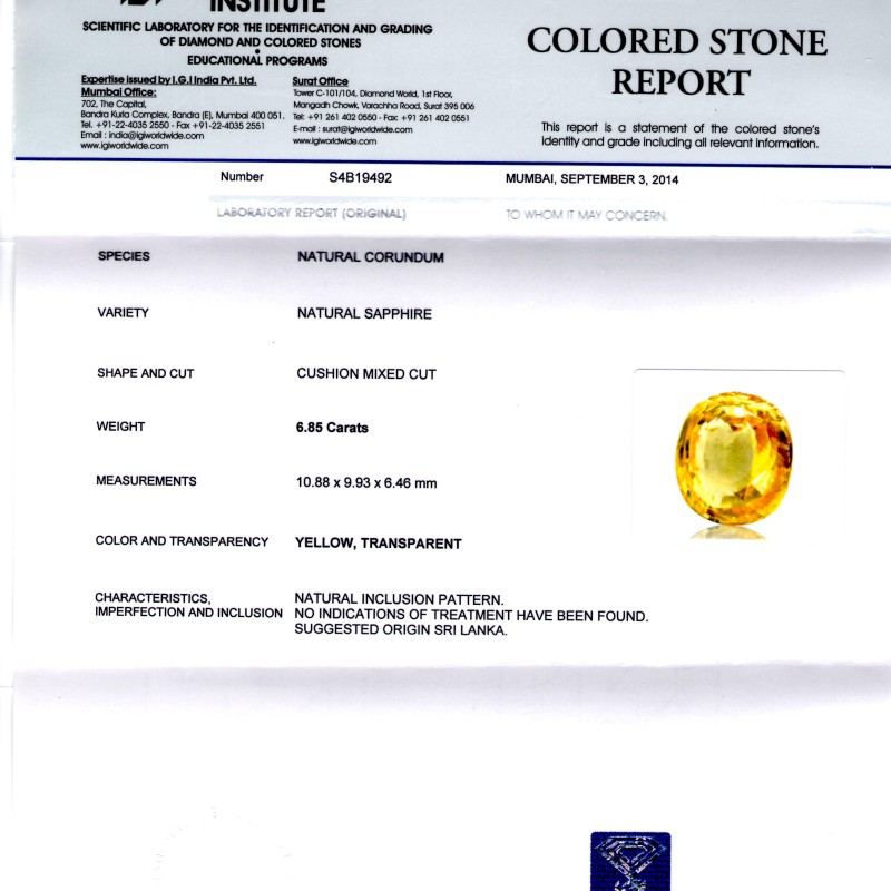 6.85 Ct Unheated Untreted Natural Ceylon Yellow Sapphire Pukhraj AAA