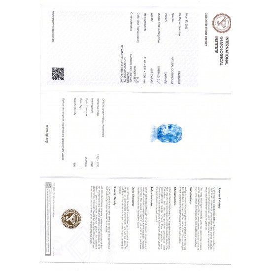 6.87 Ct IGI Certified Unheated Untreated Natural Ceylon Blue Sapphire AA