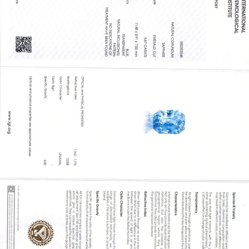 6.87 Ct IGI Certified Unheated Untreated Natural Ceylon Blue Sapphire AA 6.87 Ct IGI Certified Unheated Untreated Natural Ceylon Blue Sapphire AA