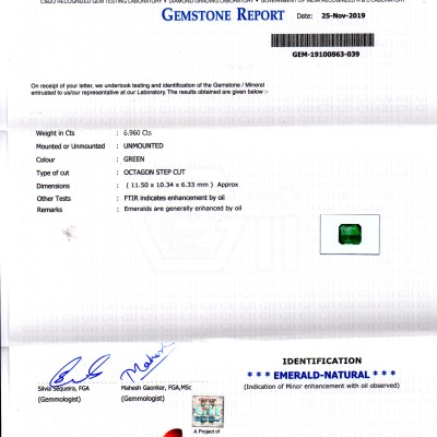 6.96 Ct GII Certified Untreated Natural Zambian Emerald Gems AAA 6.96 Ct GII Certified Untreated Natural Zambian Emerald Gems AAA