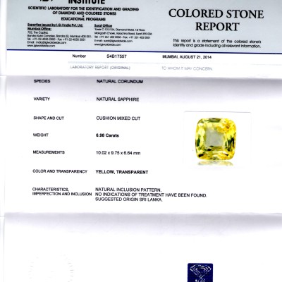 6.98 Ct Unheated Untreated Natural Ceylon Yellow Sapphire/Pukhraj AA 6.98 Ct Unheated Untreated Natural Ceylon Yellow Sapphire/Pukhraj AA