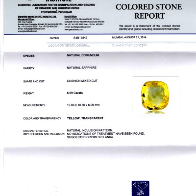 6.99 Ct Unheated Untreated Natural Ceylon Yellow Sapphire/Pukhraj AA