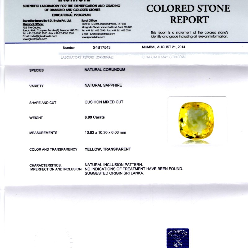 6.99 Ct Unheated Untreated Natural Ceylon Yellow Sapphire/Pukhraj AA