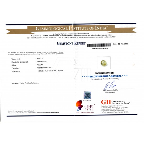 6.99 Ct Certified Unheated Untreated Natural Ceylon Yellow Sapphire