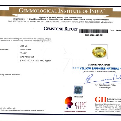 Huge 62.06 Ct GII Certified Unheated Untreated Natural Ceylon Yellow Sapphire **RARE** Huge 62.06 Ct GII Certified Unheated Untreated Natural Ceylon Yellow Sapphire **RARE**