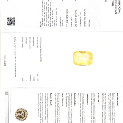 7.03 Ct IGI Certified Unheated Untreated Natural Ceylon Yellow Sapphire 7.03 Ct IGI Certified Unheated Untreated Natural Ceylon Yellow Sapphire