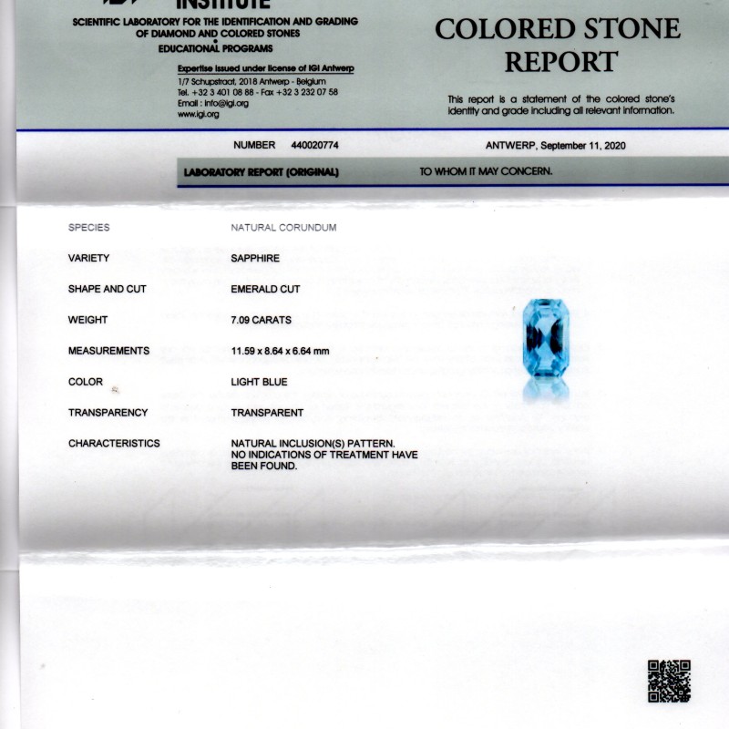7.09 Ct IGI Certified Unheated Untreated Natural Ceylon Blue Sapphire 7.09 Ct IGI Certified Unheated Untreated Natural Ceylon Blue Sapphire