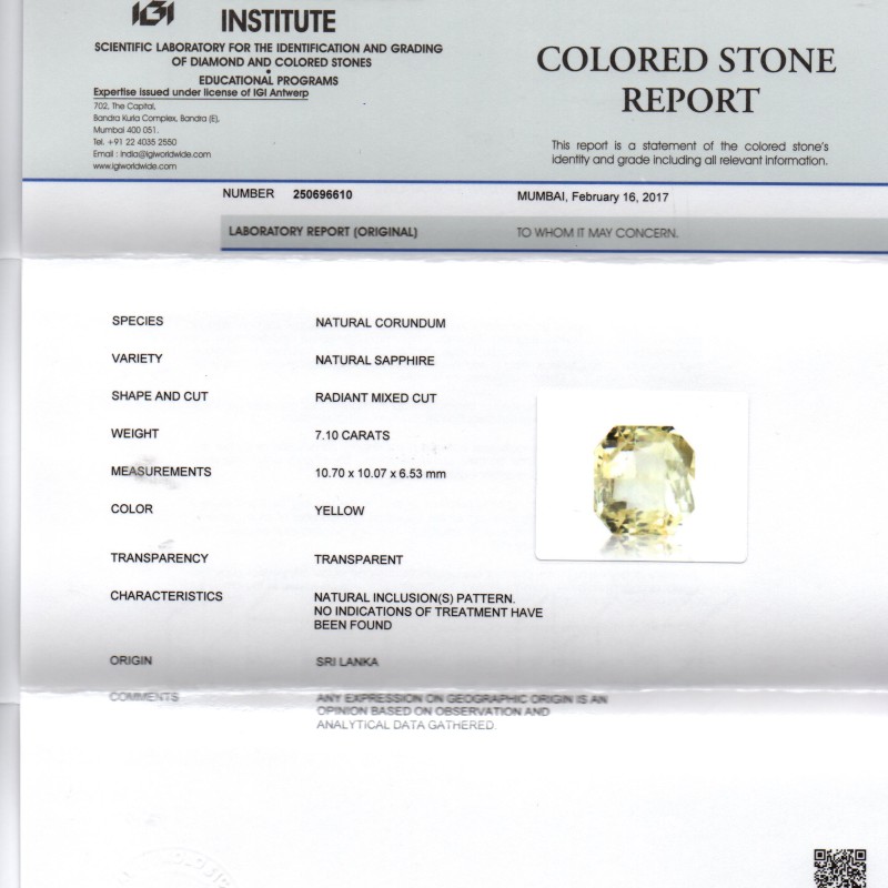 7.10 Ct Unheated Untreated Natural Ceylon Yellow Sapphire Gemstone 7.10 Ct Unheated Untreated Natural Ceylon Yellow Sapphire Gemstone