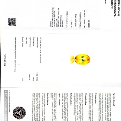 7.13 Ct IGI Certified Unheated Untreated Natural Ceylon Yellow Sapphire AAA