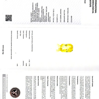 7.17 Ct IGI Certified Unheated Untreated Natural Ceylon Yellow Sapphire