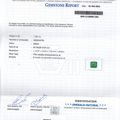 7.28 Ct GII Certified Untreated Natural Zambian Emerald Gemstone AAA 7.28 Ct GII Certified Untreated Natural Zambian Emerald Gemstone AAA