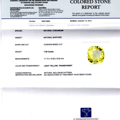 7.58 Ct Unheated Untreated Natural Ceylon Yellow Sapphire Pukhraj