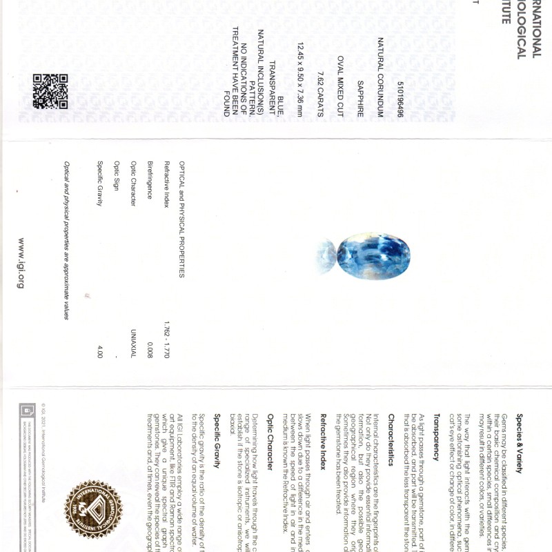7.62 Ct IGI Certified Unheated Untreated Natural Ceylon Blue Sapphire AAA 7.62 Ct IGI Certified Unheated Untreated Natural Ceylon Blue Sapphire AAA