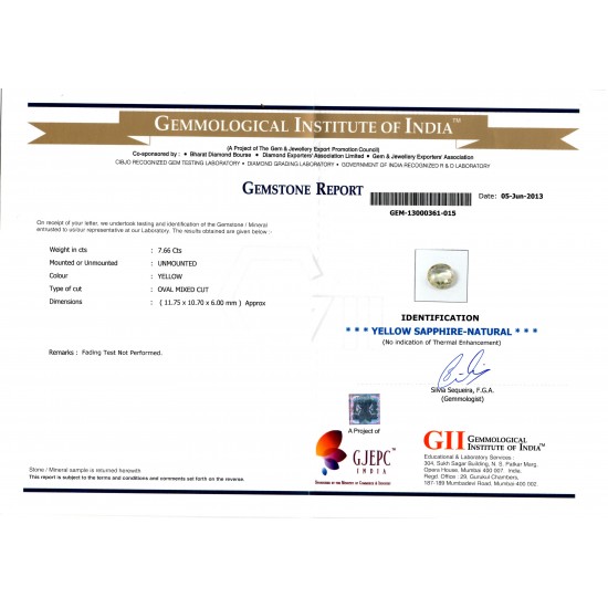 7.66 Ct Certified Unheated Untreated Natural Ceylon Yellow Sapphire