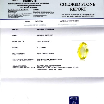 7.77 Ct Unheated Untreated Natural Ceylon Yellow Sapphire Pukhraj 7.77 Ct Unheated Untreated Natural Ceylon Yellow Sapphire Pukhraj
