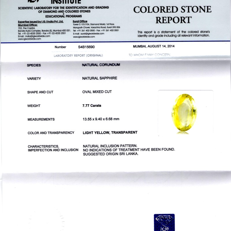 7.77 Ct Unheated Untreated Natural Ceylon Yellow Sapphire Pukhraj 7.77 Ct Unheated Untreated Natural Ceylon Yellow Sapphire Pukhraj